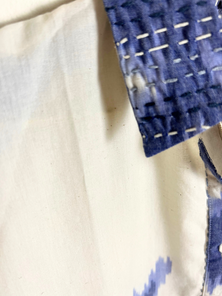 Amrita Freedom Shirt Dress Ecru and Blue Ikat