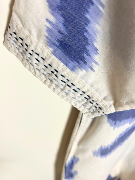 Amrita Freedom Shirt Dress Ecru and Blue Ikat