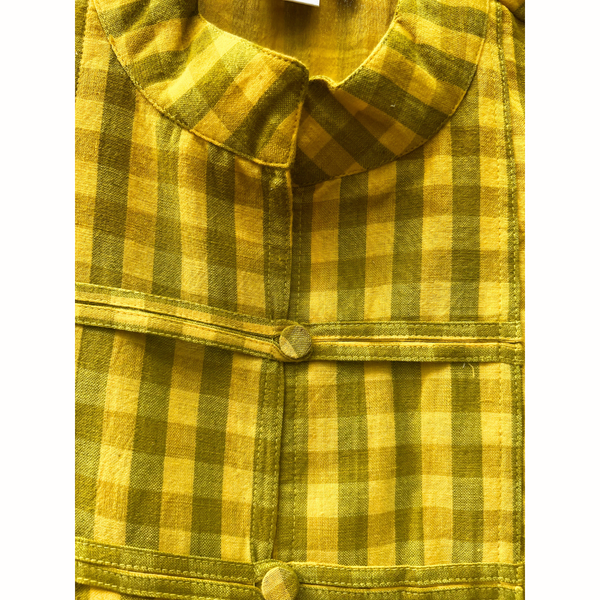 Eileen Mandarin Collar Dress - Yellow with Green Checks