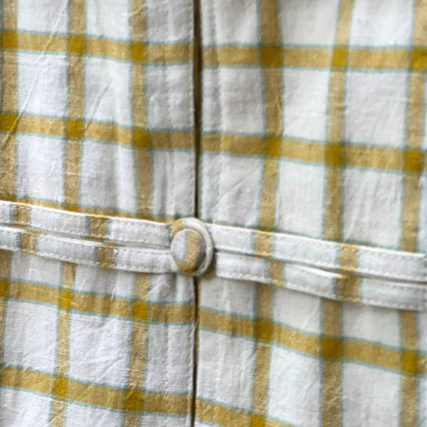 Eileen Mandarin Collar Dress - White with Yellow Checks