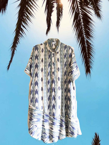 Amrita Freedom Shirt Dress -Shades of Blue Ikat