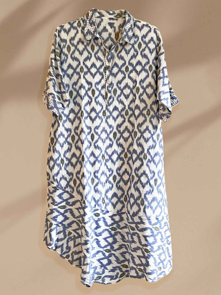 Amrita Freedom Shirt Dress -Blue and White Ikat