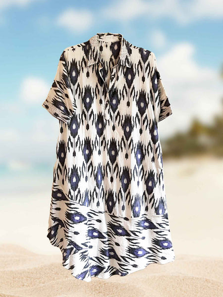 Amrita Freedom Shirt Dress -Blue and White Ikat