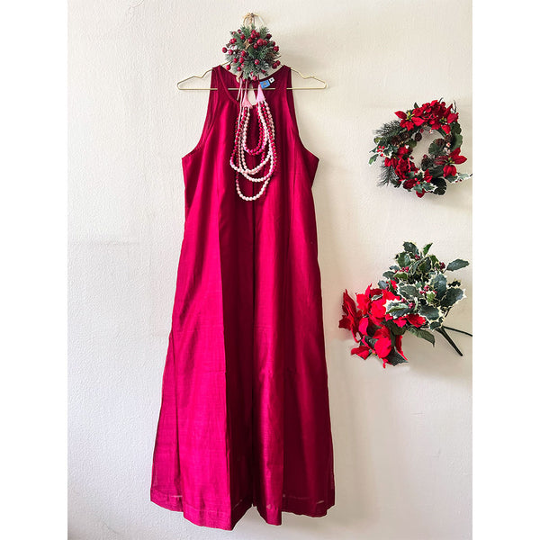 Pandora "Work and Days" Chanderi Dress -Crimson Red