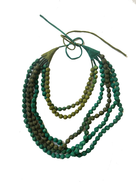 Pandora "Work and Days" Linen Dress with Ombre Bead Necklace - Teal