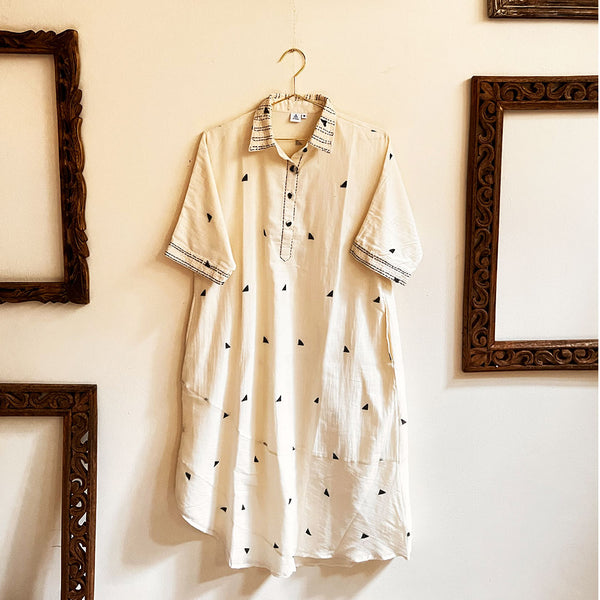 Amrita Freedom Shirt Dress -Ivory Jamdani