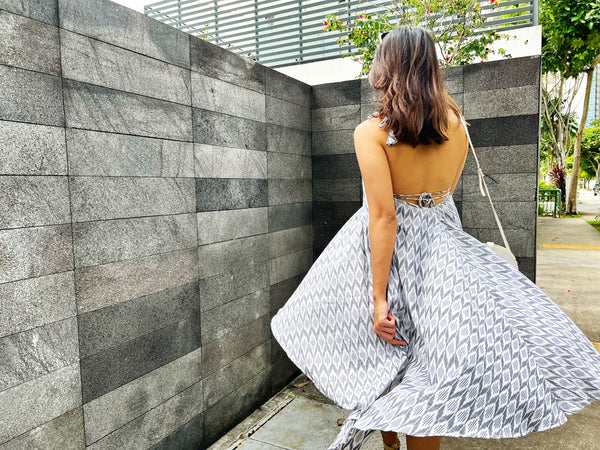 Twyla Backless Strappy Dress with Bralette Top -White and Black Ikat AYESHA Twyla Backless Strappy Dress with Bralette Top -White and Black Ikat AYESHA