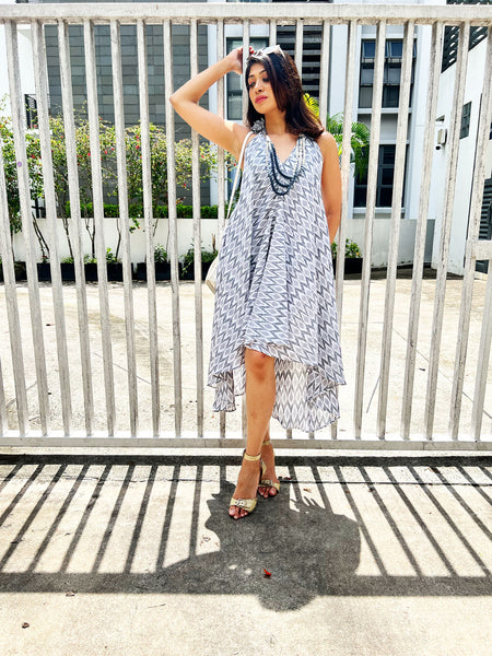 Twyla Backless Strappy Dress with Bralette Top -White and Black Ikat AYESHA Twyla Backless Strappy Dress with Bralette Top -White and Black Ikat AYESHA