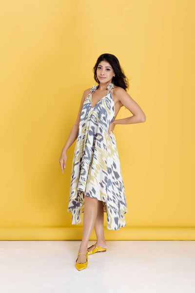 Twyla Backless Strappy Dress with Bralette Top -Yellow and Grey Ikat –  AYESHA