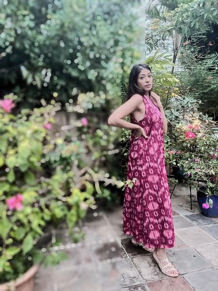 Pandora "Work and Days" Ikat Dress with Ombre Bead Necklace - Shades of Hot Pink