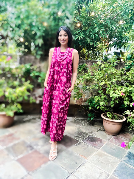 Pandora "Work and Days" Ikat Dress with Ombre Bead Necklace - Shades of Hot Pink