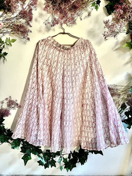 Flared Pants -White and Pink Floral Blockprinted Kota Doria