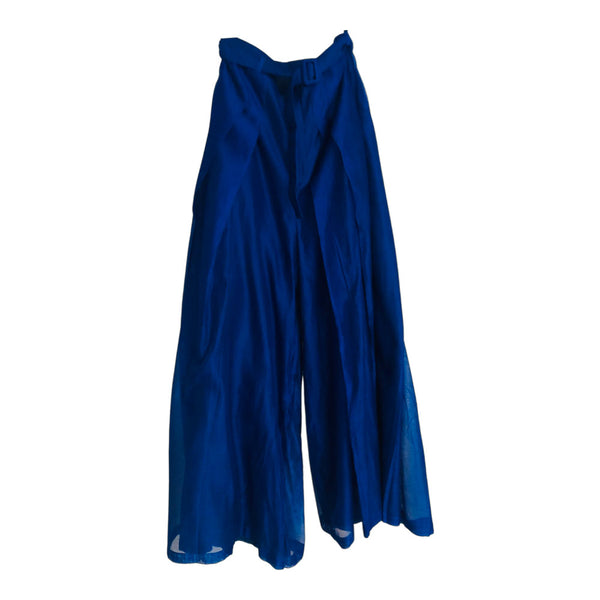 Flared Halter Top and Pant Set - Royal Blue Chanderi Cotton Silk