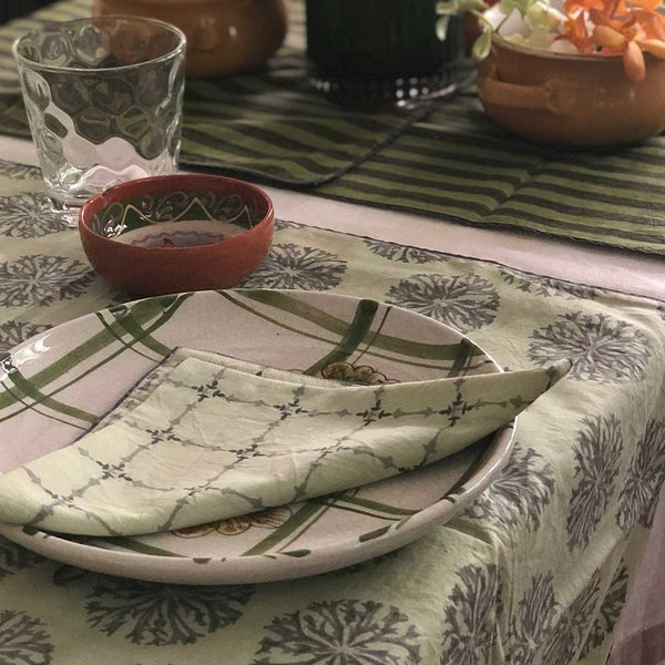 Mix and Match Collection-Green, Black and Grey,  Diya and Ixora Placemats with Napkins (Set of 4)