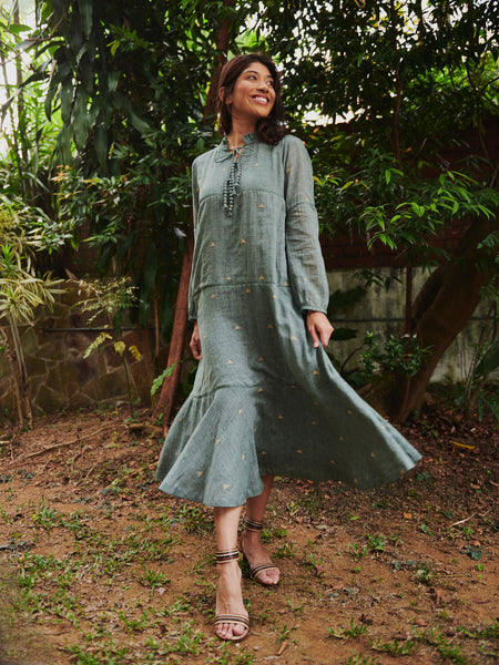 Emily Hope Dress - Sea Green Jamdani AYESHA Emily Hope Dress - Sea Green Jamdani AYESHA