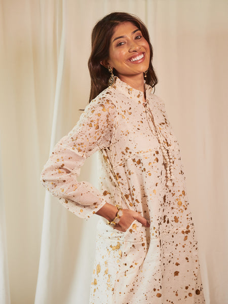 Emily Hope Dress -White Kota Doria with Gold Splatter AYESHA Emily Hope Dress -White Kota Doria with Gold Splatter AYESHA