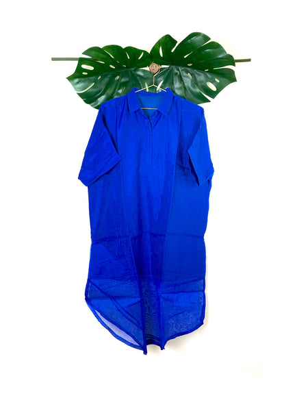 Amrita Freedom Shirt Dress -Royal Blue Chanderi Cotton-Silk