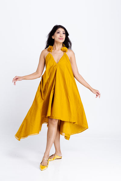 Twyla Backless Strappy Dress with Bralette Top - Mustard Yellow
