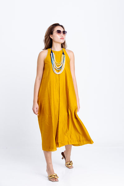 Pandora "Work and Days" Chanderi Dress -Mustard Yellow