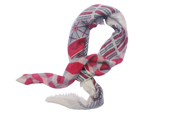 Red White Black Ayesha 100% Cashmere Soft Decogrid Long Scarf