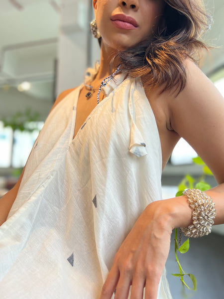 Twyla Backless Strappy Dress with Bralette Top - Ivory Jamdani AYESHA Twyla Backless Strappy Dress with Bralette Top - Ivory Jamdani AYESHA