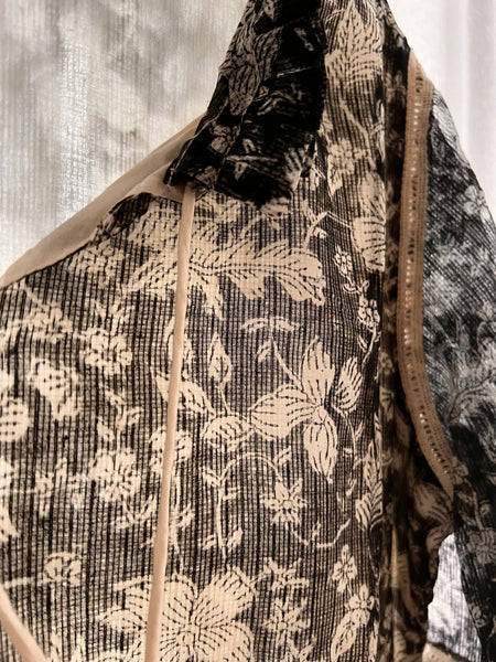 Emily Hope Dress -Black and White Kota Doria with Floral Blockprint