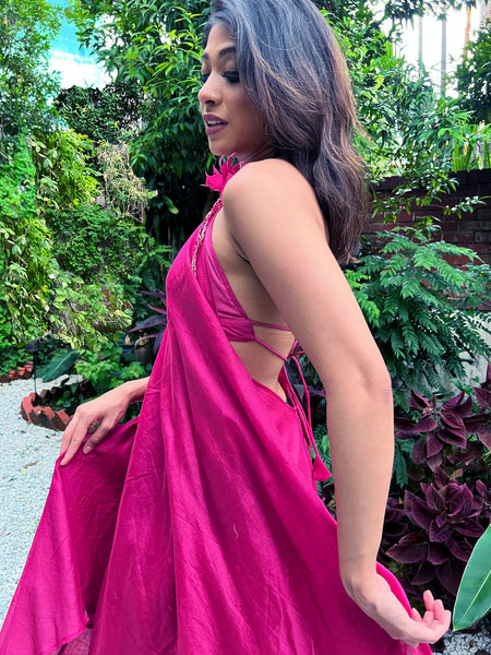 Hot Pink Backless Strappy Dress with Bralette