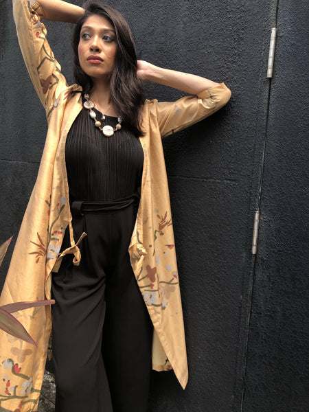 JACKET-ZEN GARDEN 2-IN-1 CHANDERI SILK WRAP DRESS BEIGE