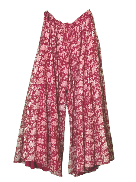 Flared Pants -Red and White Floral Blockprinted Kota Doria