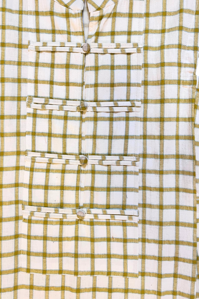 Eileen Mandarin Collar Dress - White with Yellow Checks