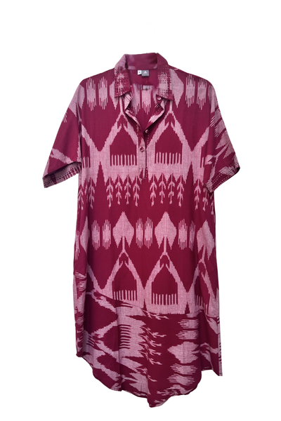 Amrita Freedom Shirt Dress Maroon and Grey Ikat