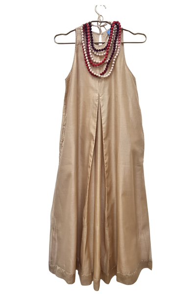 Pandora "Work and Days" A-Line Chanderi Dress -Lustrous Beige
