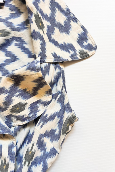Ikat "George Sand" Tie-Up Shirt Jacket - Blue and White