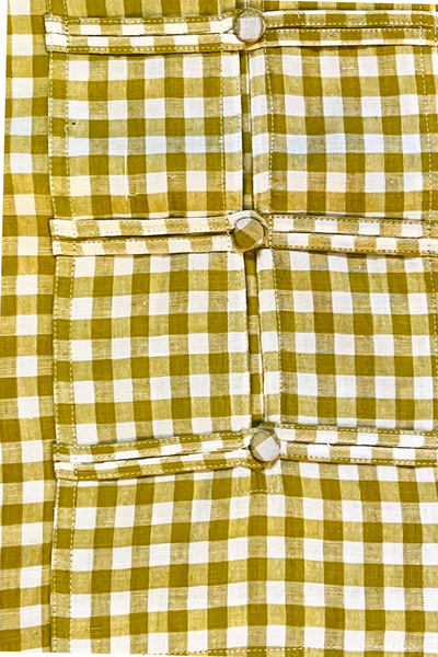 Eileen Mandarin Collar Dress - Yellow With White Checks