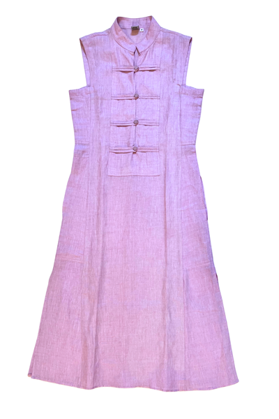 Eileen Mandarin Collar Dress - Mauve Linen