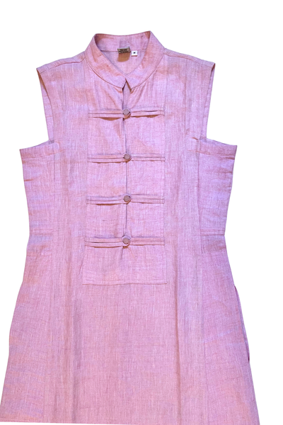 Eileen Mandarin Collar Dress - Mauve Linen