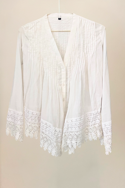 White Pin Tuck Lace Top