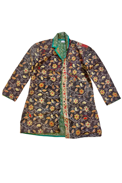 BROWN WITH YELLOW AND RED FLOWERS UPCYLCLED PATCHWORK JACKET