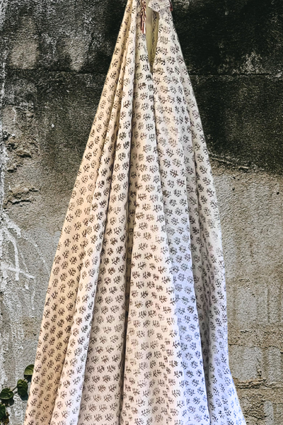 Twyla Backless Strappy Dress with Bralette Top -Gold Blockprinted Kota Doria