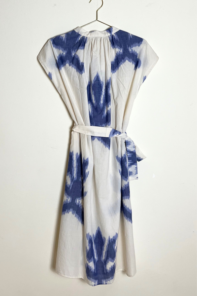 Bella Shift Dress - White and Blue Ikat