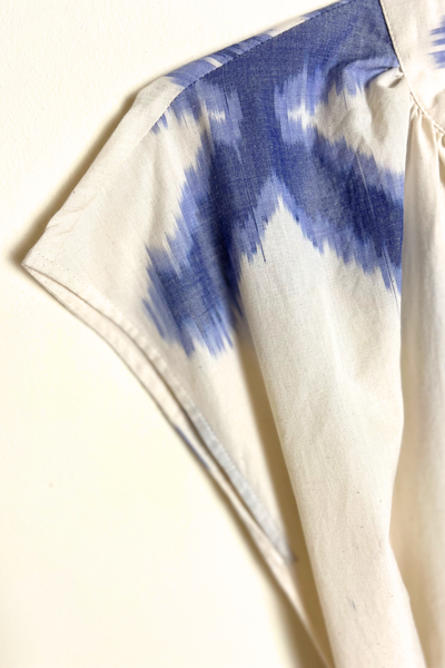 Bella Shift Dress - White and Blue Ikat