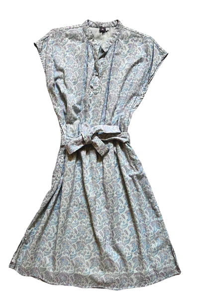 Bella Shift Dress - Light Blue & Purple Floral Blockprint