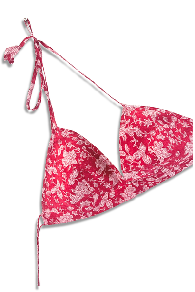Twyla Backless Strappy Dress with Bralette Top -Red Floral Blockprinted Kota Doria