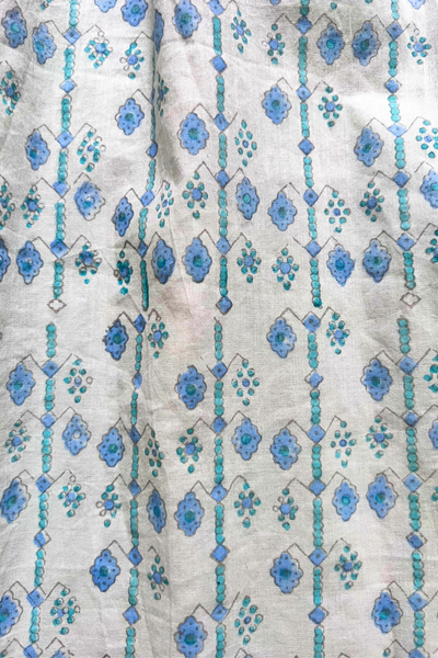 Bella Shift Dress - Light Blue and Green Floral Diamond Blockprint
