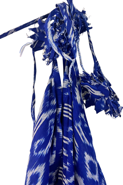 Twyla Backless Strappy Dress with Bralette Top -Indigo Blue and White Ikat