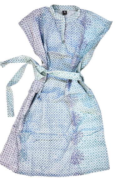 Bella Shift Dress - Blue and Mauve Trellis Floral Blockprint
