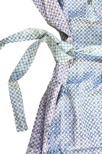 Bella Shift Dress - Blue and Mauve Trellis Floral Blockprint
