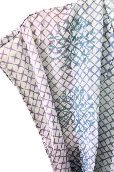 Bella Shift Dress - Blue and Mauve Trellis Floral Blockprint