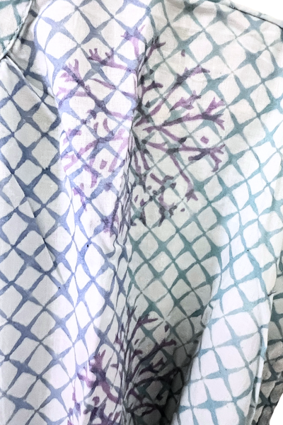 Bella Shift Dress - Blue and Mauve Trellis Floral Blockprint