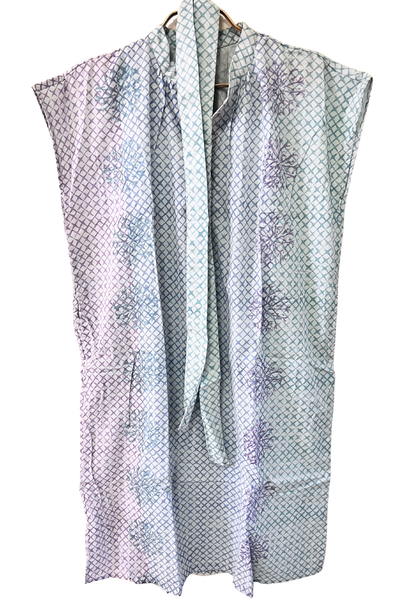 Bella Shift Dress - Blue and Mauve Trellis Floral Blockprint